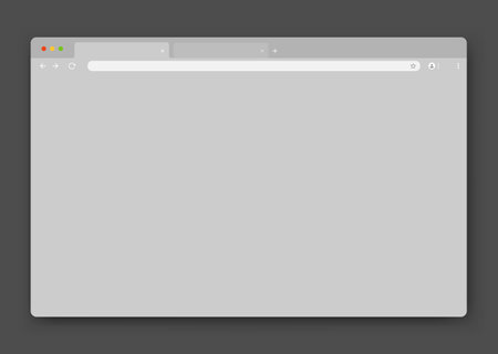 An empty browser window in gray on a dark background. Website layout with search bar, toolbar and buttons. Vector illustration.のイラスト素材