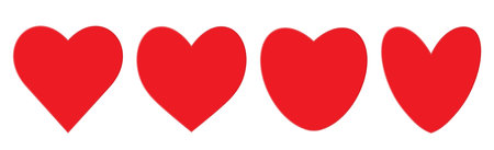 A set of four red paper hearts on a white background. Cartoon heart sticker. Icons for Valentines day. Vector illustration.のイラスト素材