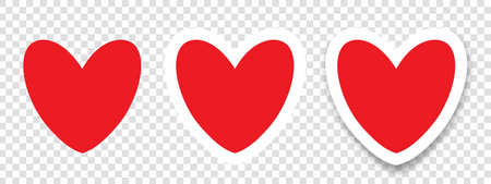 A set of icons in the shape of a red heart on a transparent background. A simple illustration of heart-shaped vector icons for Valentines Day for the Internet. Vector EPS 10.のイラスト素材