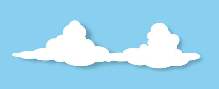 The icon of a white fluffy double cloud with a shadow on a blue background. Design elements for the weather forecast. Cartoon cloud. Vector EPS 10.のイラスト素材
