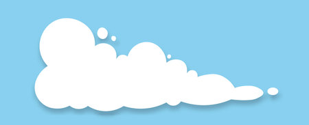 Abstract flat cartoon fluffy cloud icon with shadow on blue background. Vector EPS 10.のイラスト素材