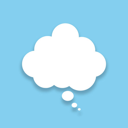A chat window for commenting on messages. A speech bubble on a blue background. A chat window for commenting on messages. White clouds. Vector EPS 10.のイラスト素材