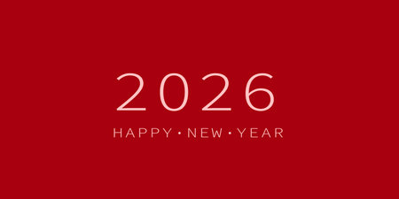 New Years background. Happy New Year 2026 on a red background. Vector illustration.