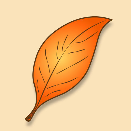 The autumn leaf is orange-yellow with streaks and shadow on a beige background. An isolated cartoon sheet for seasonal designs. Vector EPS 10.のイラスト素材