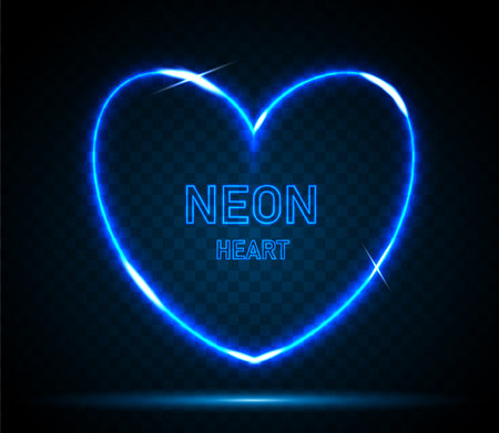 Neon heart-shaped frame on a dark background. Neon futuristic elements for your design. Vector illustration.のイラスト素材