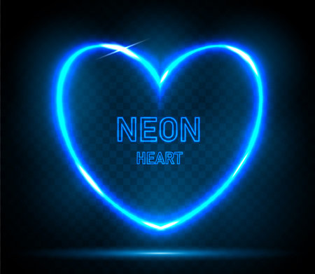 Neon heart-shaped frame on a dark background. Neon futuristic elements for your design. Vector illustration.のイラスト素材