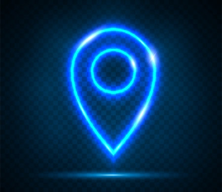 The neon card icon. A glowing neon marker with a contour pointer map pin. Vector EPS 10.のイラスト素材