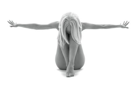 classical monochrome artistic nudity style picture of womanの写真素材