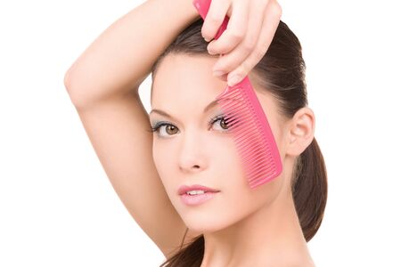 bright picture of beautiful woman with comb