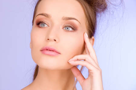 bright picture of lovely woman over blue