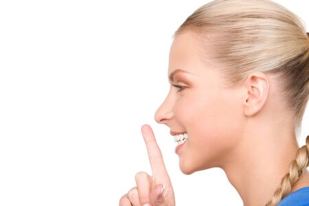 bright picture of teenage girl with finger on lips