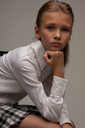 picture of lovely girl over grey backgroundの写真素材