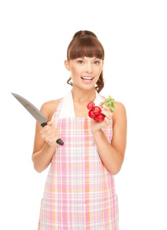 picture of beautiful housewife with big knife and radish
の写真素材