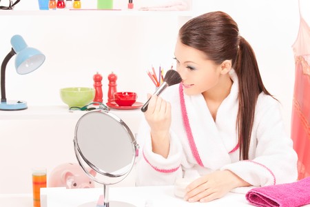 picture of lovely woman with brush and mirrorの写真素材