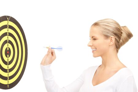 bright picture of businesswoman with dart and targetの写真素材