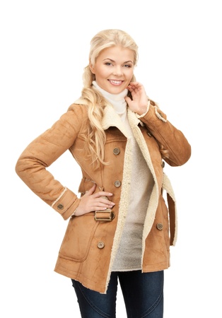 picture of beautiful woman in sheepskin jacketの写真素材