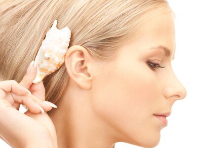 bright picture of lovely woman over whiteの写真素材