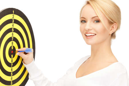 bright picture of businesswoman with dart and targetの写真素材