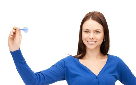 bright picture of confident businesswoman with dartの写真素材