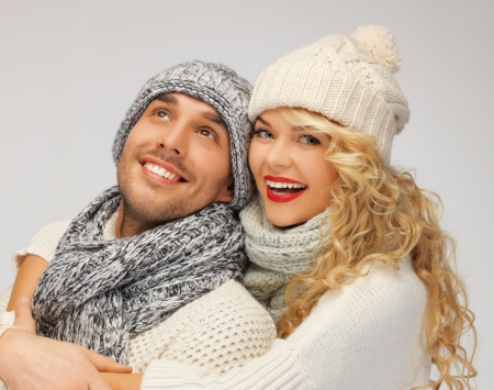 bright picture of family couple in a winter clothesの写真素材