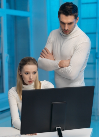 picture of man and woman in space laboratoryの写真素材
