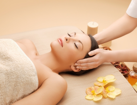 picture of calm beautiful woman in massage salonの写真素材