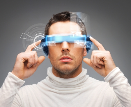 picture of handsome businessman with digital glasses