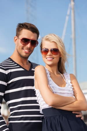 picture of happy young couple in portの写真素材