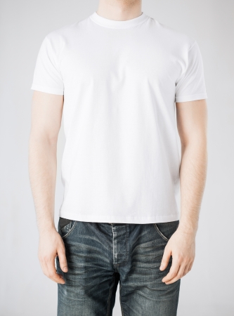 close up of man in blank t-shirtの写真素材