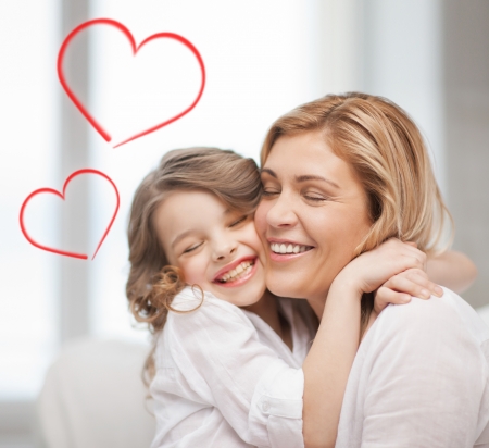 family, children and love concept - hugging mother and daughter family, children and love concept - hugging mother and daughter