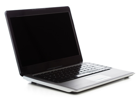 technology and advertisement concept - laptop computer with blank black screenの写真素材