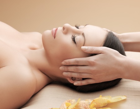 picture of calm beautiful woman in massage salonの写真素材