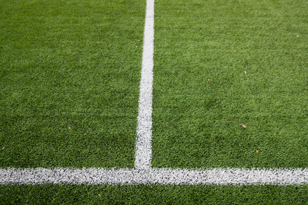 sport and game concept - close up of football field with line and grass