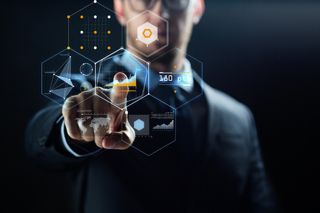 close up of businessman with virtual chartsの写真素材
