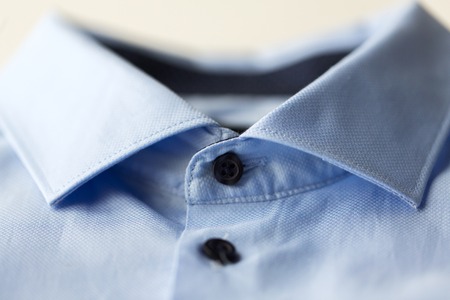 close up of blue shirt collarの写真素材