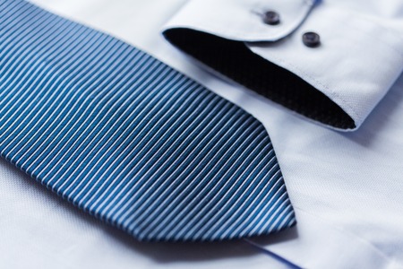 close up of shirt and blue patterned tieの写真素材