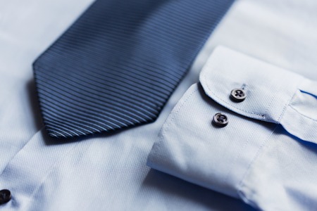 close up of shirt and blue patterned tieの写真素材