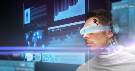 man with futuristic glasses and sensors