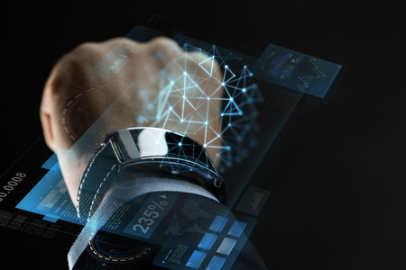 close up of businessman hand with smartwatchの写真素材