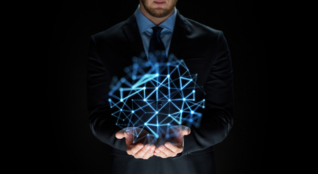 close up of businessman with network projectionの写真素材