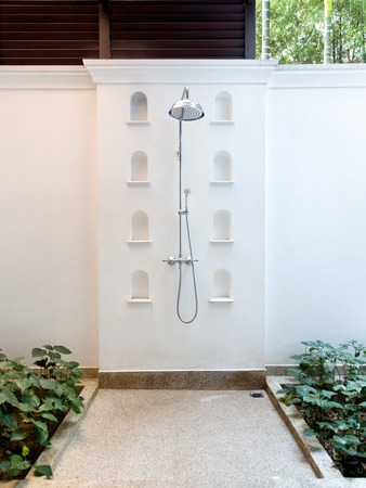 outdoor shower at exotic hotelの写真素材