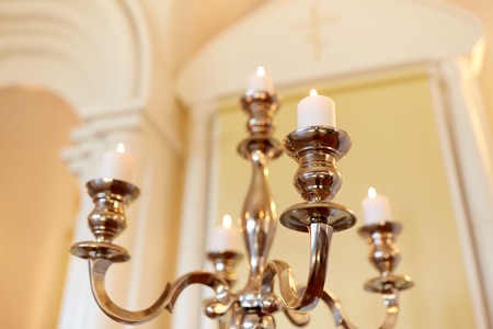 candles burning in orthodox churchの写真素材