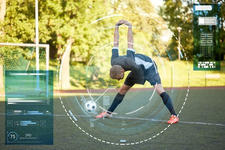 soccer player stretching leg on field football