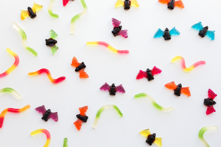 Gummy worms and bet candies for halloween partyの写真素材