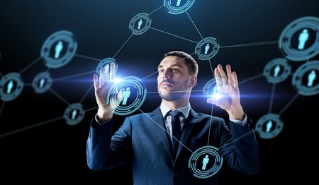 businessman with virtual network contactsの写真素材