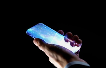close up of hand with space on smartphone screen