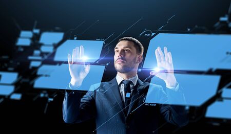 businessman working with virtual screenの写真素材