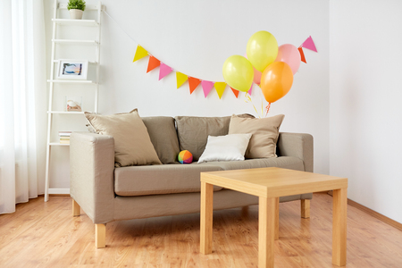 living room decorated for home birthday partyの写真素材