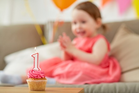 birthday cupcake for child one year anniversaryの写真素材