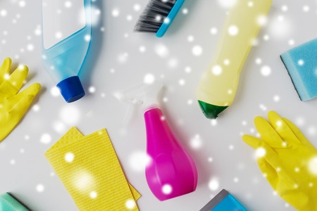 cleaning stuff on white backgroundの写真素材